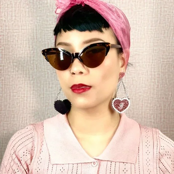 Pinup 50s Bernie Tortoise Gold Rim Frameless Bottom Retro Cateye Sunglasses - Picture 2 of 6